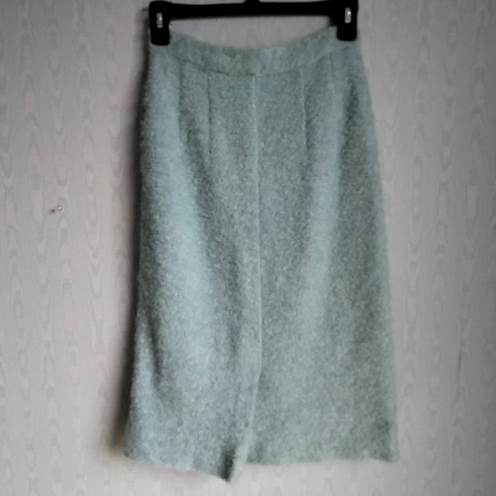 Vintage 1950s Skirt Set XS Handmade Fuzzy Light‎ Blue Pastel Jackie O Chic